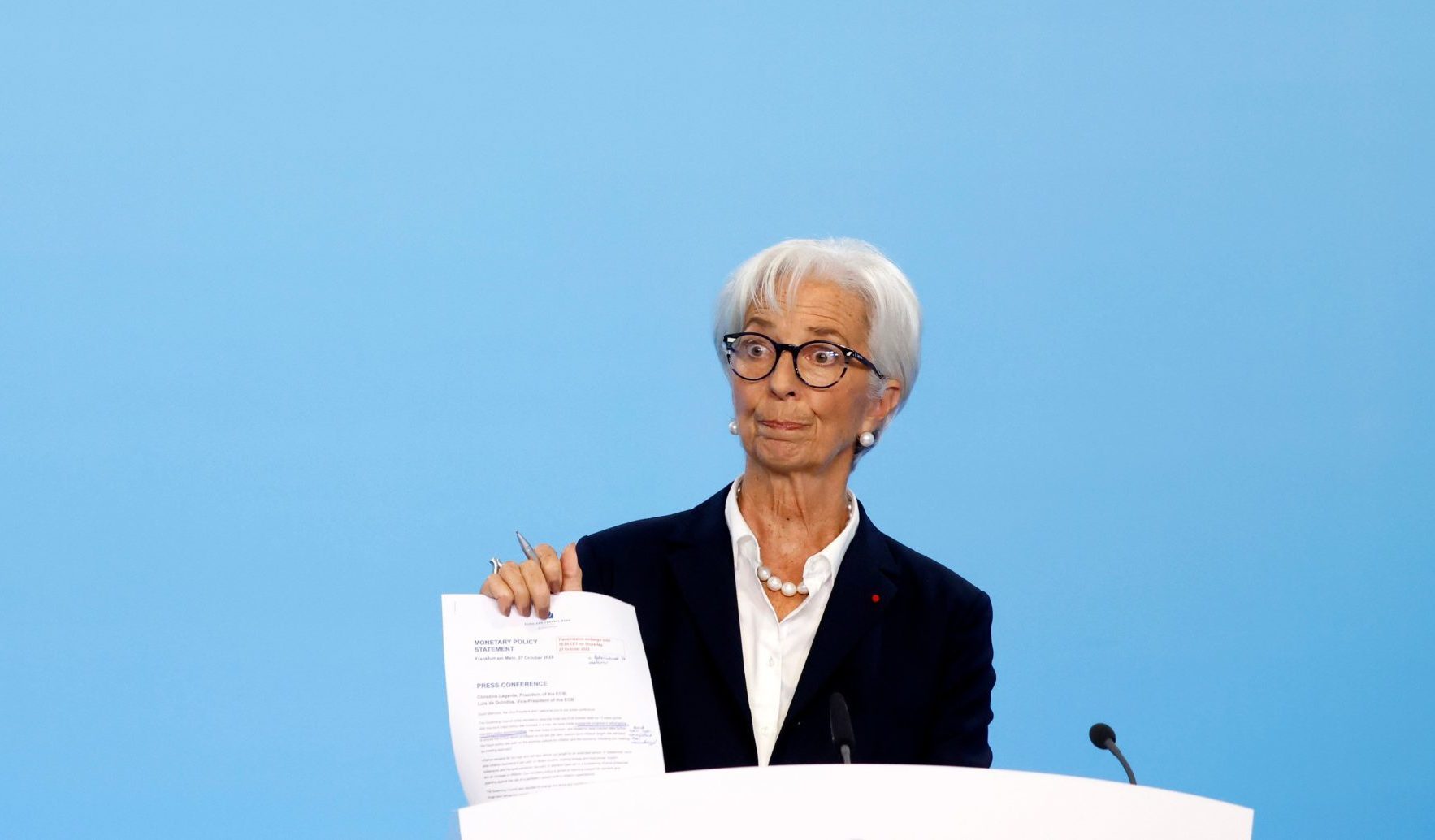 Euroopan keskuspankin johtaja Christine Lagarde kertoi korkojen nousevan lehdistötilaisuudessa lokakuussa.